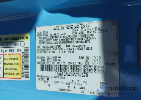 2017 Ford Mustang V6 из США, поврежденный, VIN 1FA6P8AM3H5247670